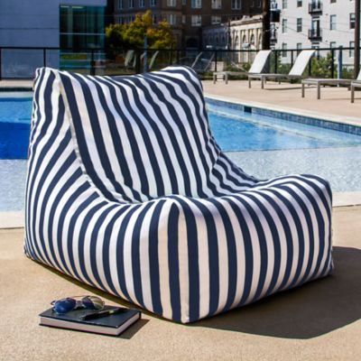 Image showing  Ponce Outdoor Bean Bag Chair, Navy Striped
