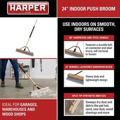 Image showing 8 th Harper 24 in. Indoor Hardwood/Steel Handle Push Broom for Pet Hair, Sand, Saw Dust and Wood Shavings