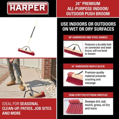 Image showing 7 th Harper 24 in. Premium All-Purpose Hardwood/Steel Handle Push Broom for Dirt, Soil, Mulch, Grass and Oil Dry