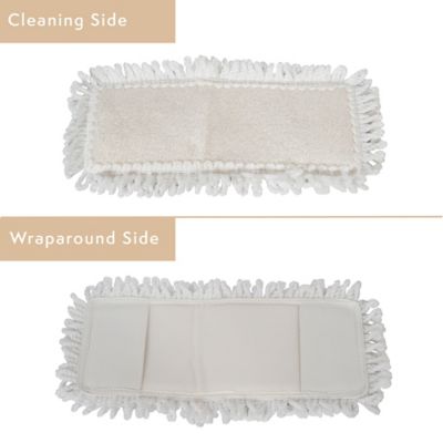 Image showing  Live.Love.Clean. 12.8 in. W Bamboo Handle Microfiber Flat Mop with a Wraparound Refill Pad for Fine Dirt and Pet Hair