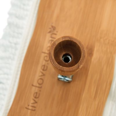 Image showing  Live.Love.Clean. 12.8 in. W Bamboo Handle Microfiber Flat Mop with a Wraparound Refill Pad for Fine Dirt and Pet Hair