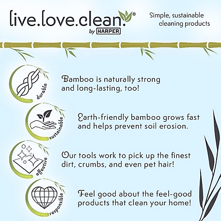 Harper Live.Love.Clean. 12.8 in. W Bamboo Handle Microfiber Flat Mop with A Hook and Loop Refill Pad for Fine Dirt and Pet Hair