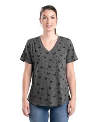 Berne Women's Short-Sleeve Performance Chicken Print V-Neck T-Shirt