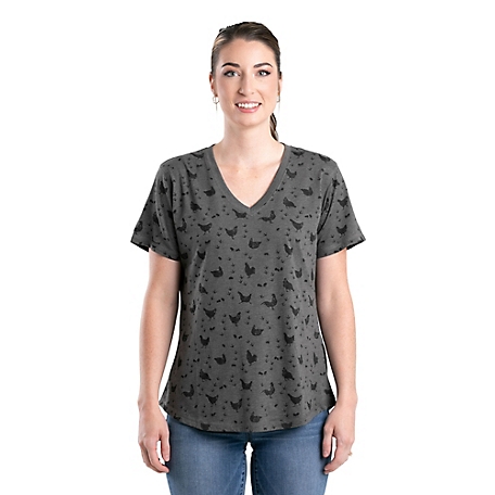 Berne Women's Short-Sleeve Performance Chicken Print V-Neck T-Shirt