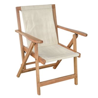AmeriHome Acacia Wood and Canvas Safari Style Folding Deck Chair