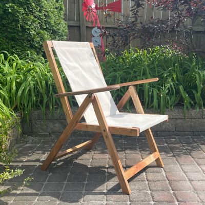 Image showing  Acacia Wood and Canvas Safari Style Folding Deck Chair