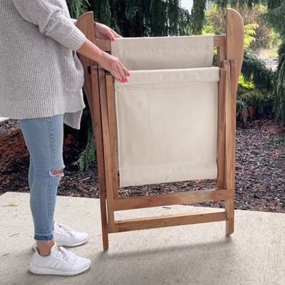 Image showing 6 th AmeriHome Acacia Wood and Canvas Safari Style Folding Deck Chair