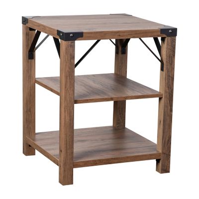 Image showing  Wyatt Modern Farmhouse Wooden 3-Tier End Table with Metal Corner Accents and Cross Bracing