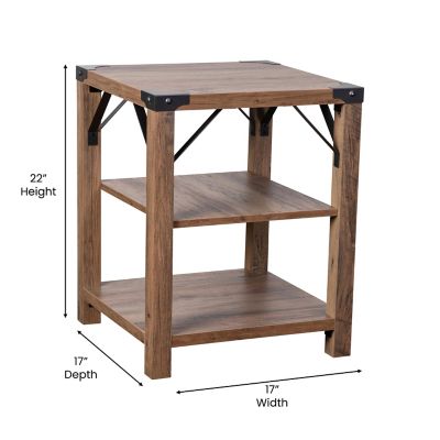 Image showing  Wyatt Modern Farmhouse Wooden 3-Tier End Table with Metal Corner Accents and Cross Bracing