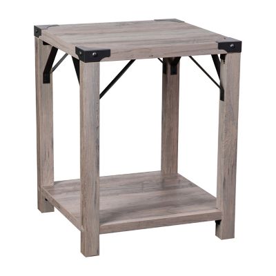 Image showing  Wyatt Modern Farmhouse Wooden 2-Tier End Table with Metal Corner Accents and Cross Bracing