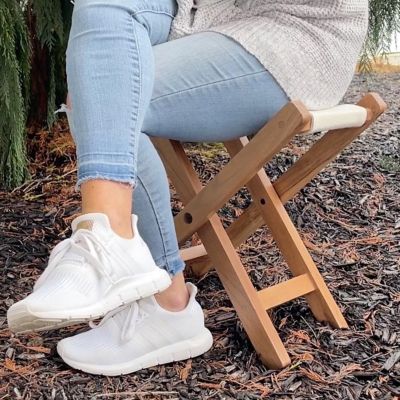 Image showing  Acacia Wood and Canvas Safari Style Folding Stool and ft. Rest
