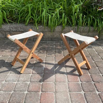 Image showing  Acacia Wood and Canvas Safari Style Folding Stool and ft. Rest