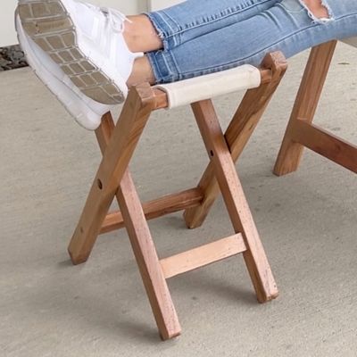 Image showing  Acacia Wood and Canvas Safari Style Folding Stool and ft. Rest