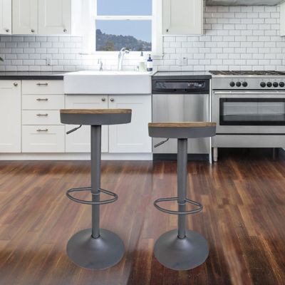 Image showing  Round Adjustable Height Bar Stools with Wood Seat