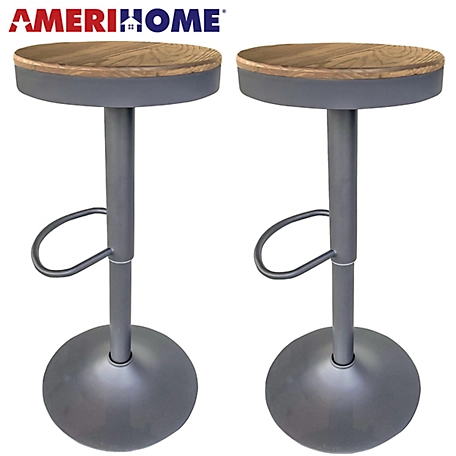 AmeriHome Round Adjustable Height Bar Stools with Wood Seat