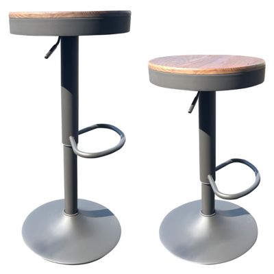 Image showing  Round Adjustable Height Bar Stools with Wood Seat