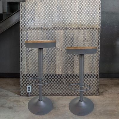 Image showing 5 th AmeriHome Round Adjustable Height Bar Stools with Wood Seat