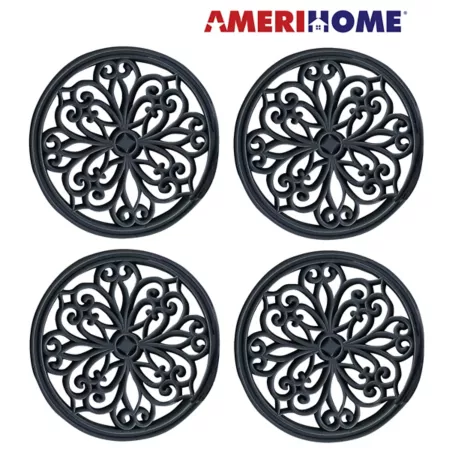 AmeriHome Rubber Scroll Tread Mat 4 Piece Set Plant Stands & Accessories