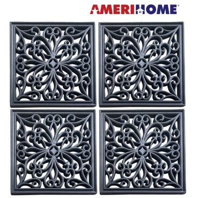 AmeriHome Rubber Scrollwork Square Step Mats, 4-Pack