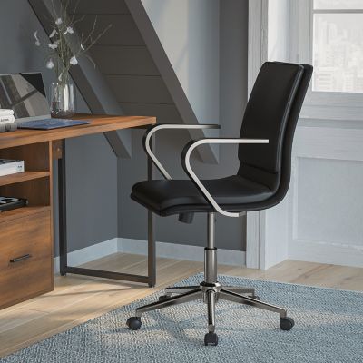 Flash Furniture James Mid-Back Designer Executive Upholstered Office Chair with Brushed Metal Base & Arms