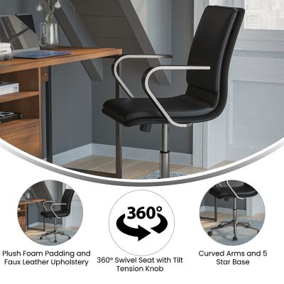 Image showing  James Mid-Back Designer Executive Upholstered Office Chair with Brushed Metal Base & Arms