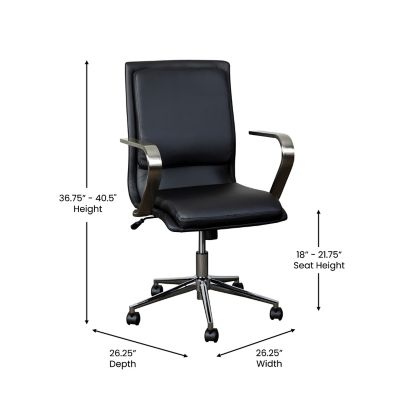 Image showing  James Mid-Back Designer Executive Upholstered Office Chair with Brushed Metal Base & Arms