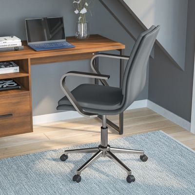 Flash Furniture James Mid-Back Designer Executive Upholstered Office Chair with Brushed Metal Base & Arms