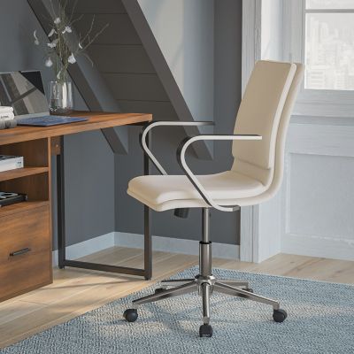 Flash Furniture James Mid-Back Designer Executive Upholstered Office Chair with Brushed Metal Base & Arms