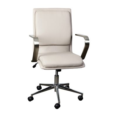Image showing  James Mid-Back Designer Executive Upholstered Office Chair with Brushed Metal Base & Arms