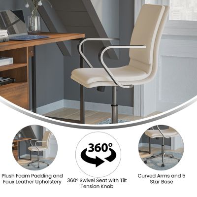 Image showing  James Mid-Back Designer Executive Upholstered Office Chair with Brushed Metal Base & Arms
