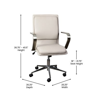 Image showing  James Mid-Back Designer Executive Upholstered Office Chair with Brushed Metal Base & Arms