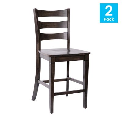 Image showing  Liesel, Set of 2 Commercial Grade Wooden Classic Ladderback Counter Height Barstool with Solid Wood Seat