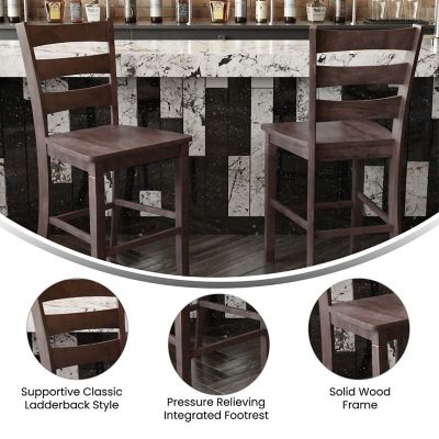Image showing  Liesel, Set of 2 Commercial Grade Wooden Classic Ladderback Counter Height Barstool with Solid Wood Seat