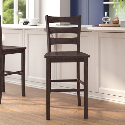 Flash Furniture Liesel, Set of 2 Commercial Grade Wooden Classic Ladderback Bar Height Barstool with Solid Wood Seat