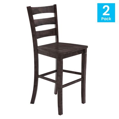 Image showing  Liesel, Set of 2 Commercial Grade Wooden Classic Ladderback Bar Height Barstool with Solid Wood Seat