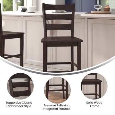 Image showing  Liesel, Set of 2 Commercial Grade Wooden Classic Ladderback Bar Height Barstool with Solid Wood Seat