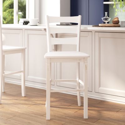 Flash Furniture Liesel, Set of 2 Commercial Grade Wooden Classic Ladderback Bar Height Barstool with Solid Wood Seat