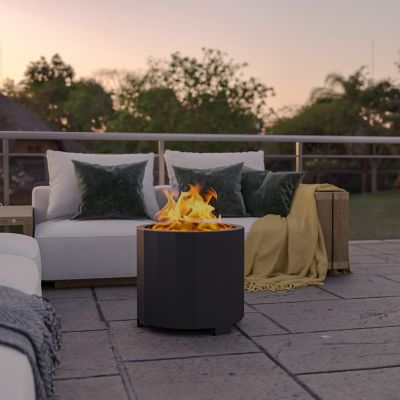 Flash Furniture Titus Commercial Grade 19.5 in. Smokeless Outdoor Firepit with Waterproof Cover, Black