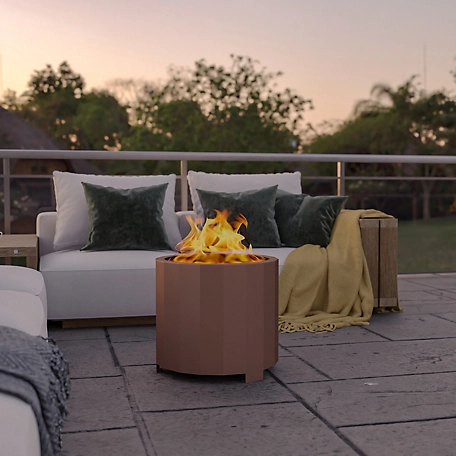Flash Furniture Titus Commercial Grade 19.5 in. Smokeless Outdoor Firepit with Waterproof Cover, Bronze