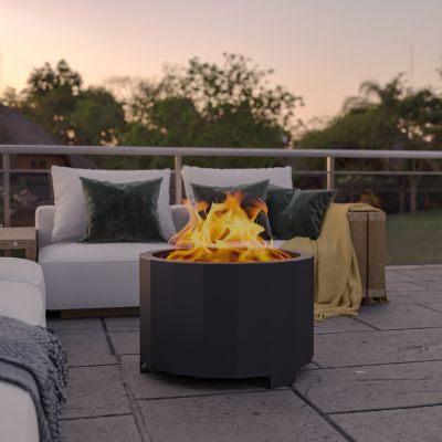 Flash Furniture Titus Commercial Grade 27 in. Smokeless Outdoor Firepit with Waterproof Cover, Black