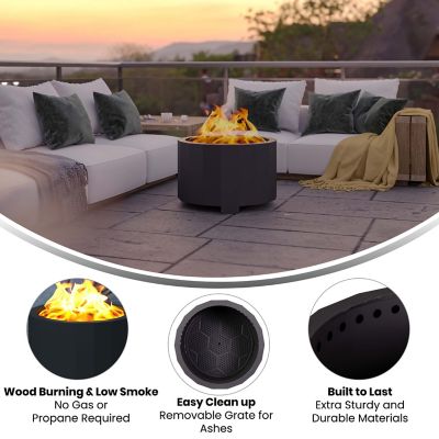 Image showing 3 th Flash Furniture Titus Commercial Grade 27 in. Smokeless Outdoor Firepit with Waterproof Cover, Black