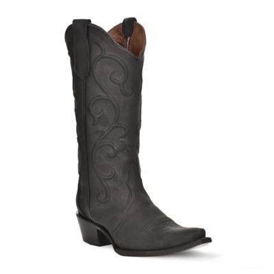 Circle G Women's Embroidery Cowhide Western Boot Snip Toe, Solid Black, L6012