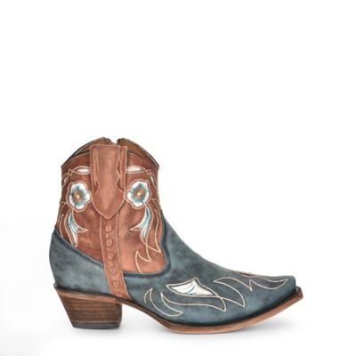 Image showing 1 th Circle G Women's Inlay/Embroidery Cowhide Western Ankle Boot Snip Toe, Pale Blue/Brown, L5940