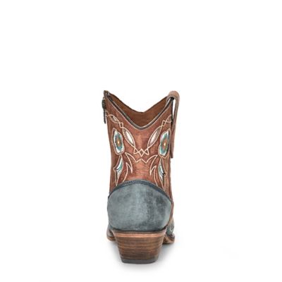Image showing 3 th Circle G Women's Inlay/Embroidery Cowhide Western Ankle Boot Snip Toe, Pale Blue/Brown, L5940