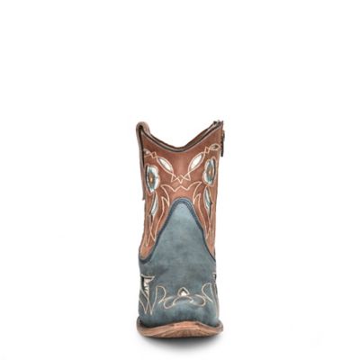 Image showing  Women's Inlay/Embroidery Cowhide Western Ankle Boot Snip Toe, Pale Blue/Brown, L5940