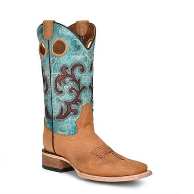 Circle G Laser/Embroidery Cowhide Western Boot Wide Square Toe, L
