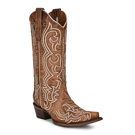 Circle G 13 in. Embroidery Cowhide Western Boot Snip Toe, Brown, L