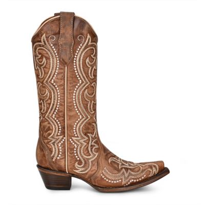 Image showing  13 in. Embroidery Cowhide Western Boot Snip Toe, Brown, L
