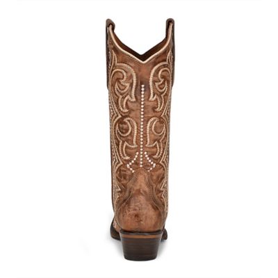 Image showing  13 in. Embroidery Cowhide Western Boot Snip Toe, Brown, L