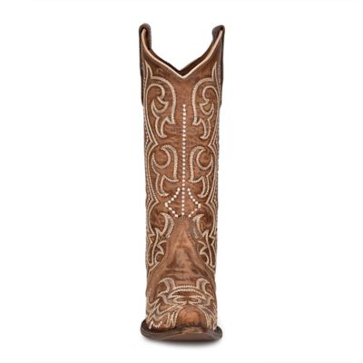 Image showing  13 in. Embroidery Cowhide Western Boot Snip Toe, Brown, L